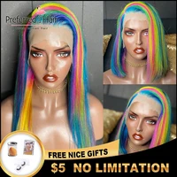 preferred rainbow color straight lace front wig pre plucked 13x4 bob wig brazilian remy lace front human hair wigs for women