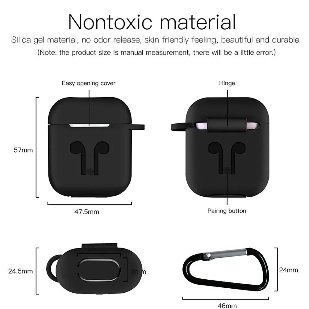 

5pcs Silicone Case Earphones Pouch Scratch-proof Waterproof Comfortable Portable Anti Lost Strap Carabiner Buckle for AirPods