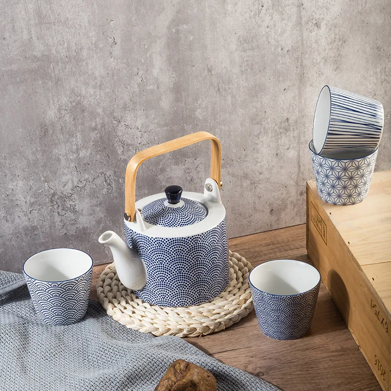 

Japanese Style Five Piece Creative Ceramic Tea Set Water Cup Teapot Simple Flower Teapot With Strainer Tea Infuser Gift Box Set