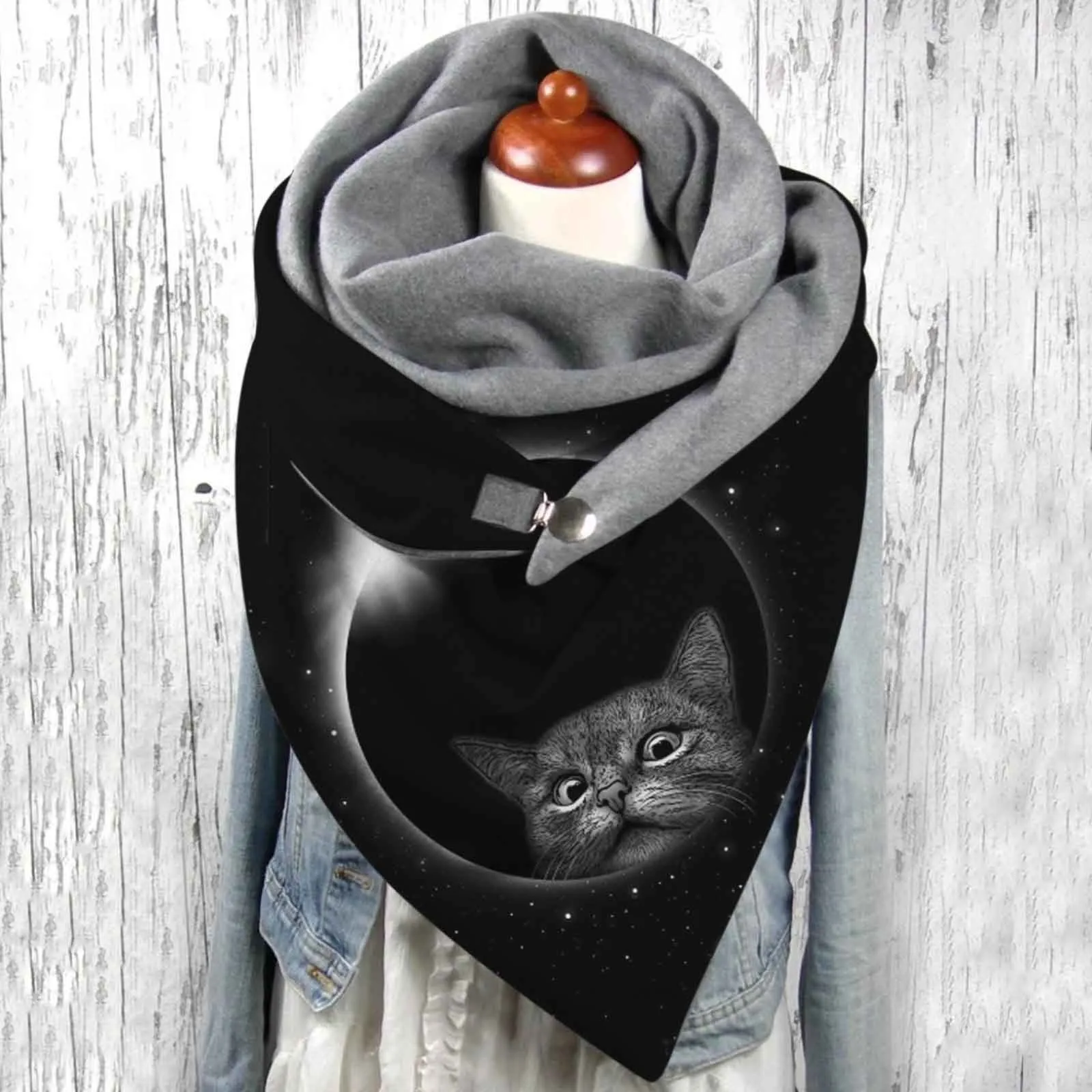 Многофункциональный теплый мягкий шарф на пуговицах с объемным изображением