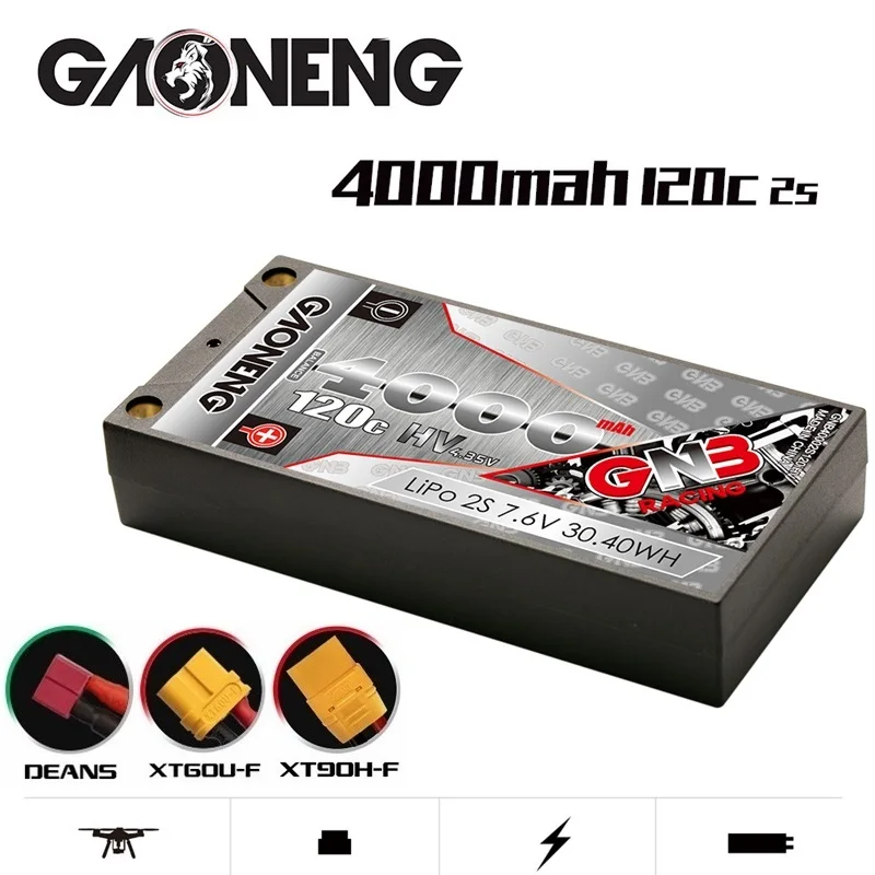 GAONENG GNB 4000mAh 2S 7.6V 120C MAX 200C low profile Hardcase lithium battery pack 4.0mm Deans Plug for RC Car RC Boat