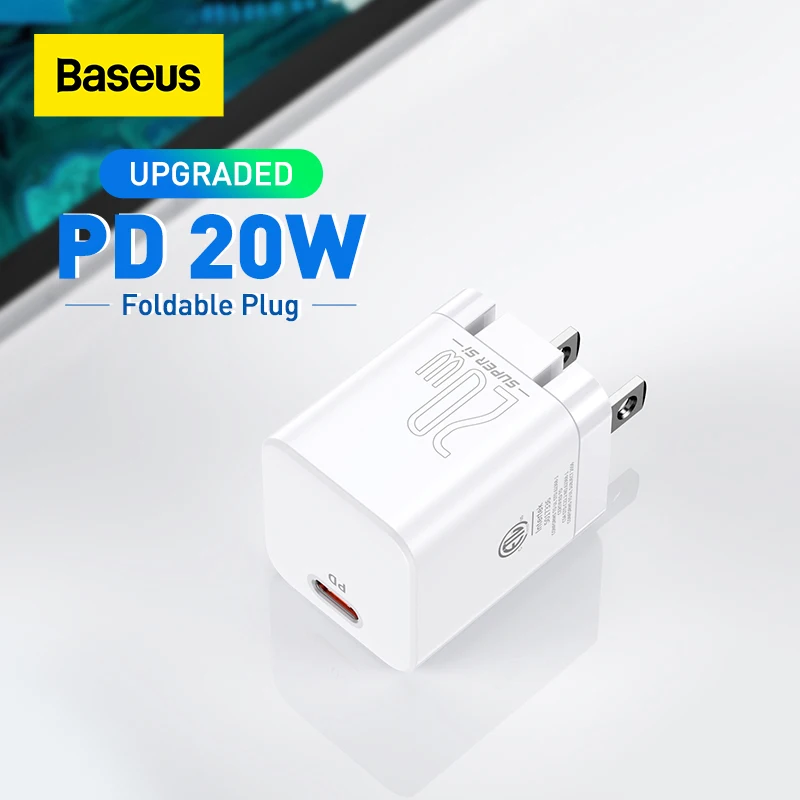 Зарядное устройство Baseus с USB C 20 Вт вилка стандарта США складной адаптер для iPhone 13