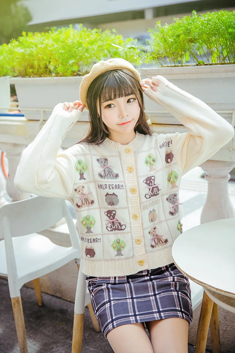 Осень зима милый свитер в Стиле Лолита винтажный вязаный кардиган с милым