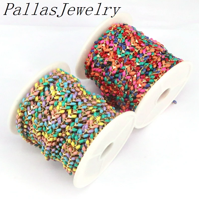 

5 метров, материалы для изготовления украшений позолоченная эмалевая цепочка с листьями для самостоятельного изготовления ювелирных изделий, ожерелье, серьги, браслеты, цепочка