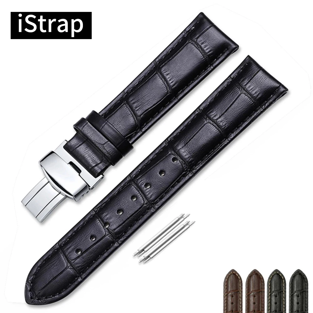 iStrap 18mm 19mm 20mm 21mm 22mm Genuine Leather Alligator Grain Deployment Clasp Watch Band Watch Strap For Omega Tissot