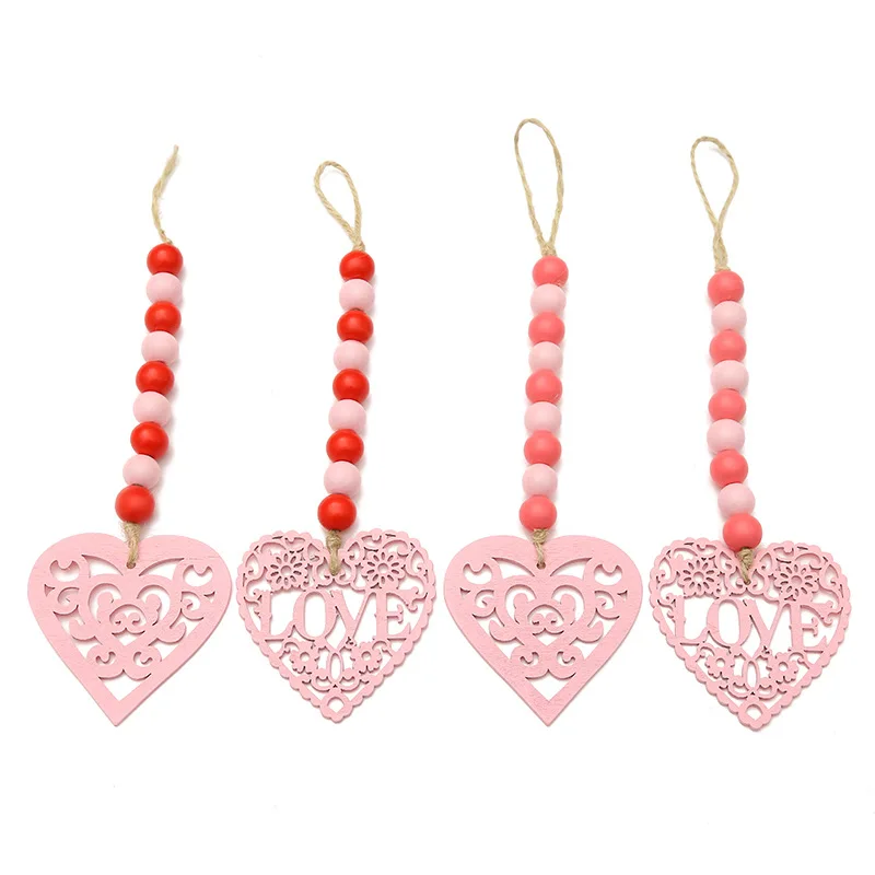 Деревянная гирлянда из бусин сделай сам на День святого Валентина с кисточками