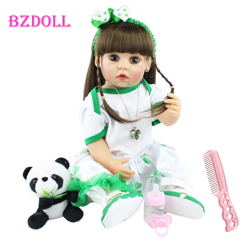 55CM BZDOLL Full Silicone Body Reborn Baby Girl Doll Toy Lifelike Vinyl Toddler Bebe Boneca Child Princess Dress Up Gift Dolls