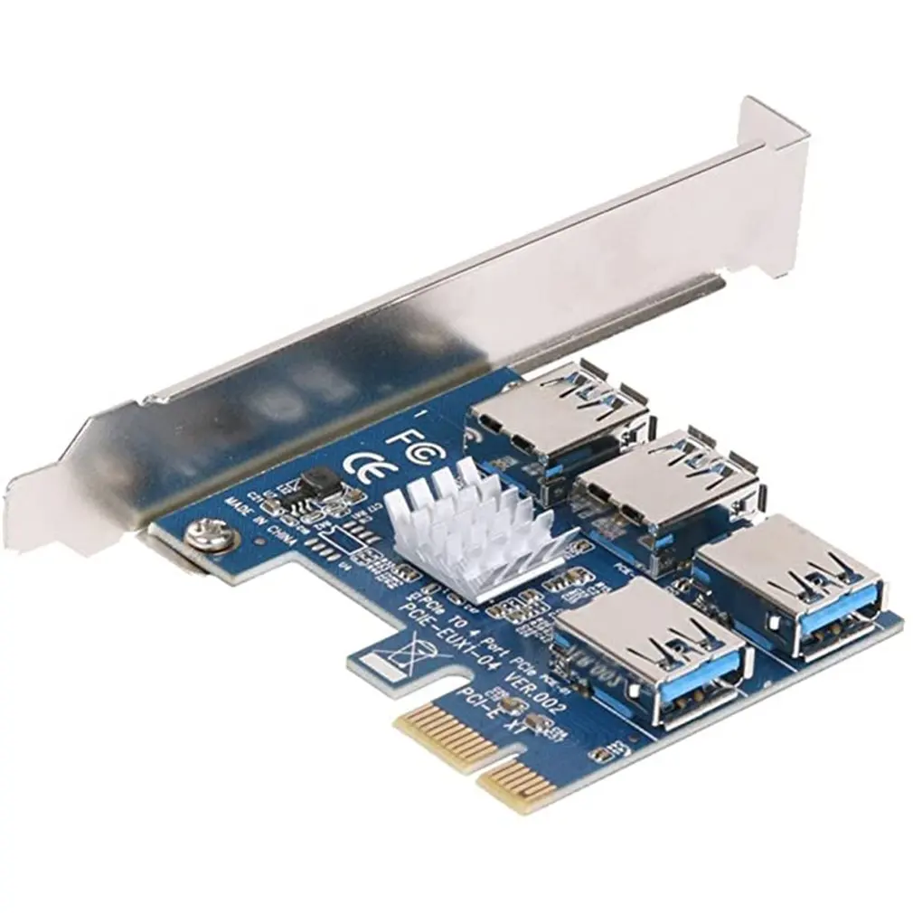 

PCIe 1 to 4 PCI-express 16X slots Riser Card PCI-E 1X to External 4 PCI-e USB 3.0 Adapter Multiplier Card for Bitcoin Miner