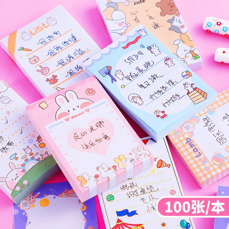 

100PCS Memo Pads Tearable Small Notebooks Students Cute Sticky Notes Stickers Creative Cartoon Ins Stationery School Supplies