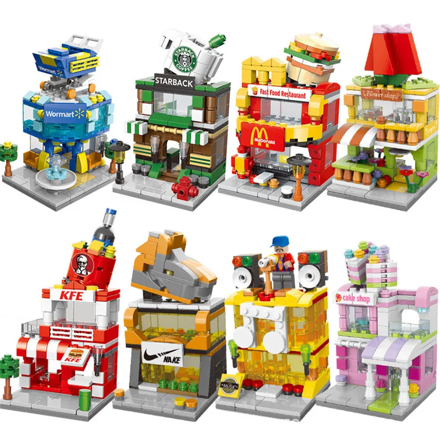 Улица вид город строительные блоки DIY кафе фаст фуд магазин обуви торт KTV