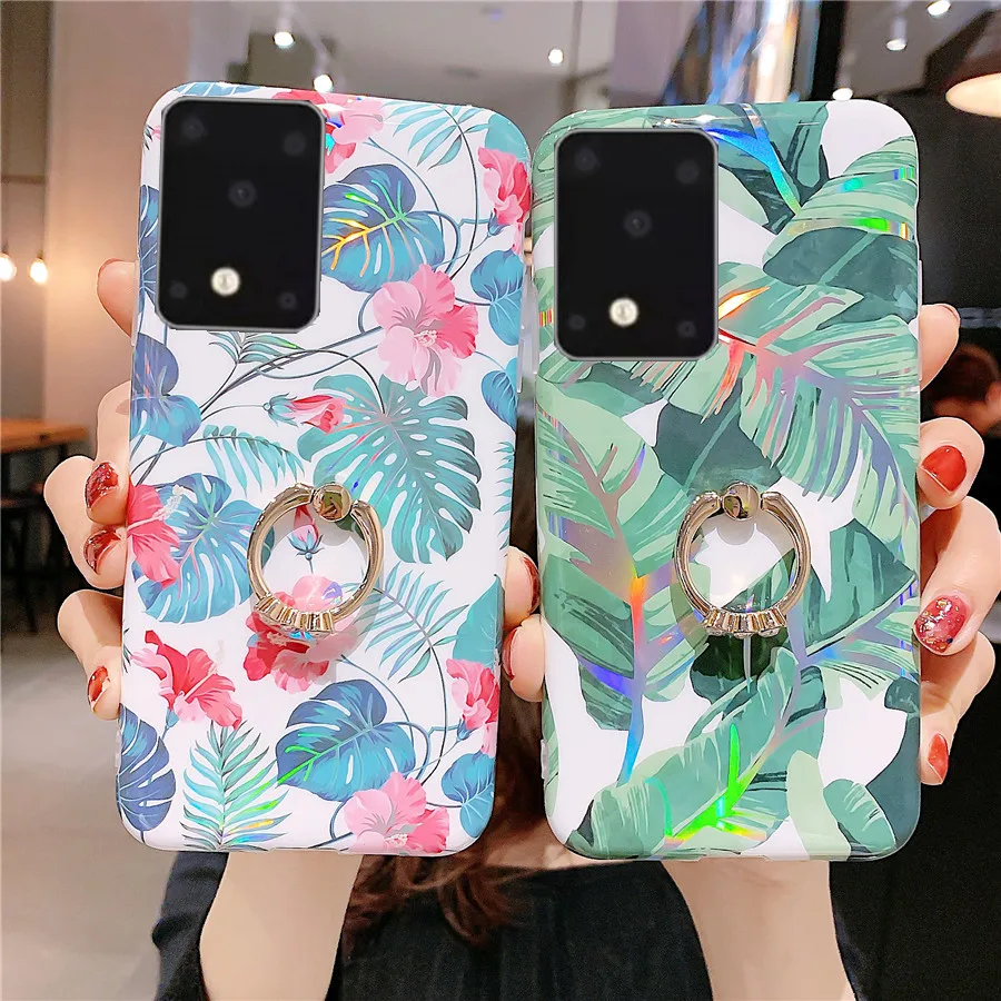 Блестящий чехол с кольцом для Samsung Galaxy S20 FE S21 Note 20 Ultra Note10 Plus S10 S9 из ТПУ лазерным