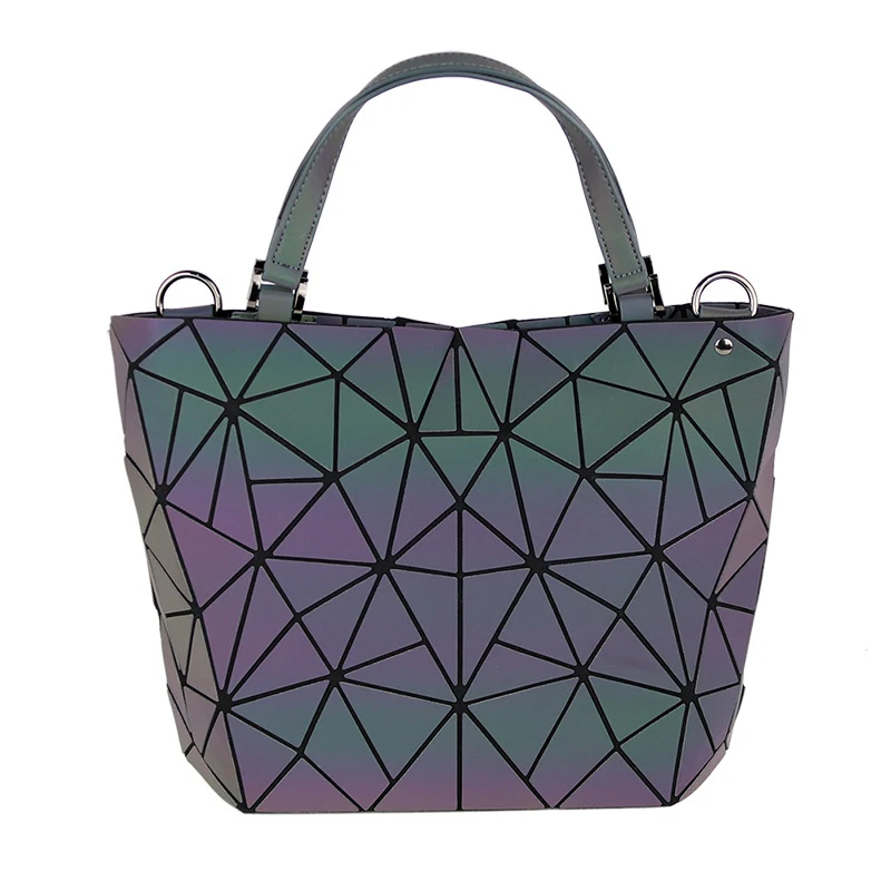 Korean version of the new geometric rhombic package PU luminous bucket bag female shoulder diagonal | Багаж и сумки