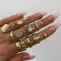 7rings trendy fashion popular hand decoration vintage beauty head gold cross pattern love 13 piece ring set for women
