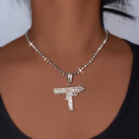 flatfoosie 2021 trendy submachine gun pendant necklace for women bling rhinestone tennis chain necklace punk hip hop jewelry