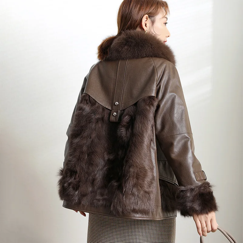 2021 New Winter Women Coats Ladies' Real Sheepskin Leather Jacket With Natural Fox Fur Collar Female Lambskin Outwear enlarge
