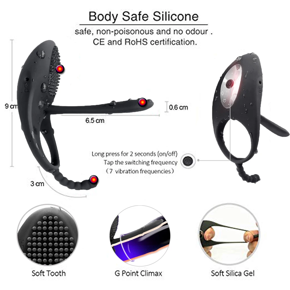 Вибратор кольцо с двойным пультом дистанционного управления вибрирующее
