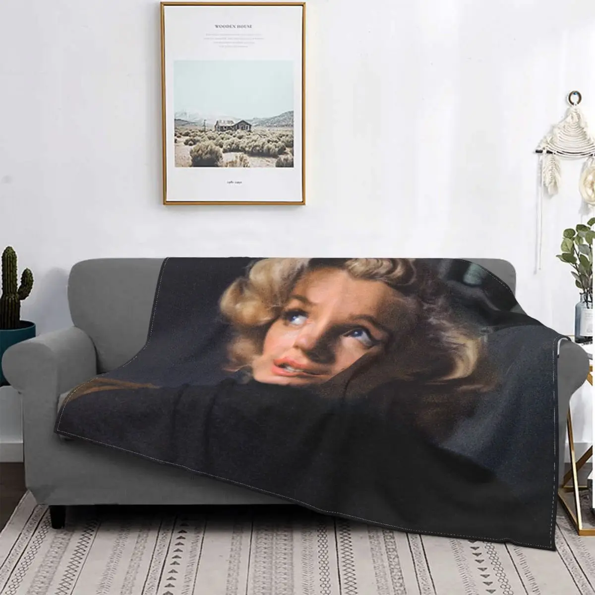 

Manta a cuadros para cama y sofá, funda mullida con capucha, colcha de verano, toalla de playa de lujo, Marilyn Monroe, 2223