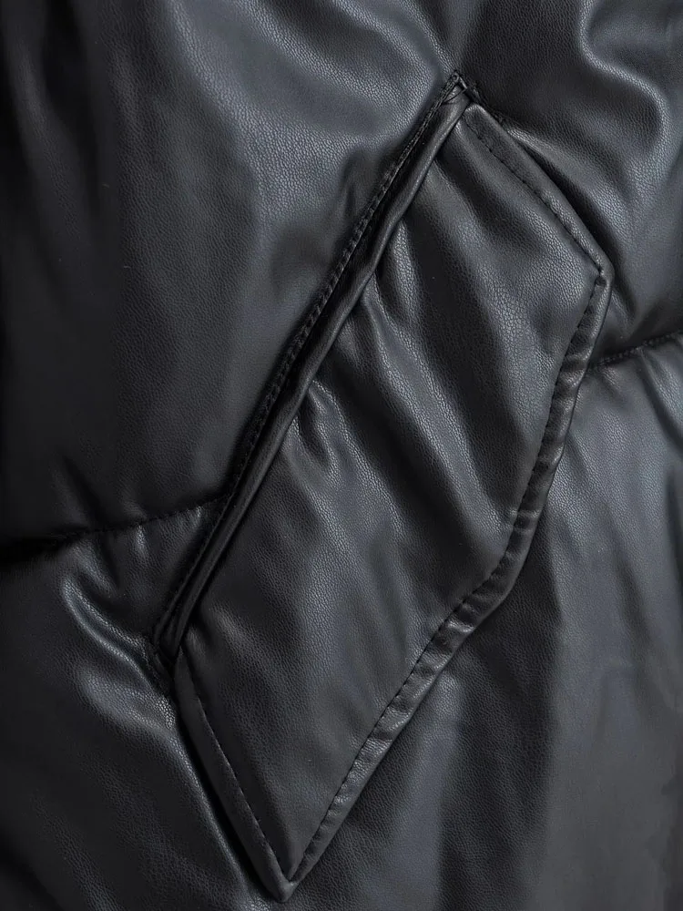 XNWMNZ New Winter coat Hooded Padded PU parka women Faux leather down jacket female loose zipper overcoat casual warm long coats