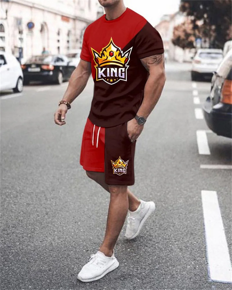 

Summer 3D Crown King Printing Men's T-shirt Shorts Suit Men's Sportswear Shorts Sportswear Men's Short-sleeved Casual Short Suit