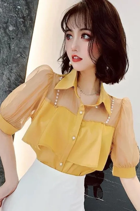 

Women's Blouses and Shirts The goods fashion female summer western style hubble-bubble sleeve falbala chiffon