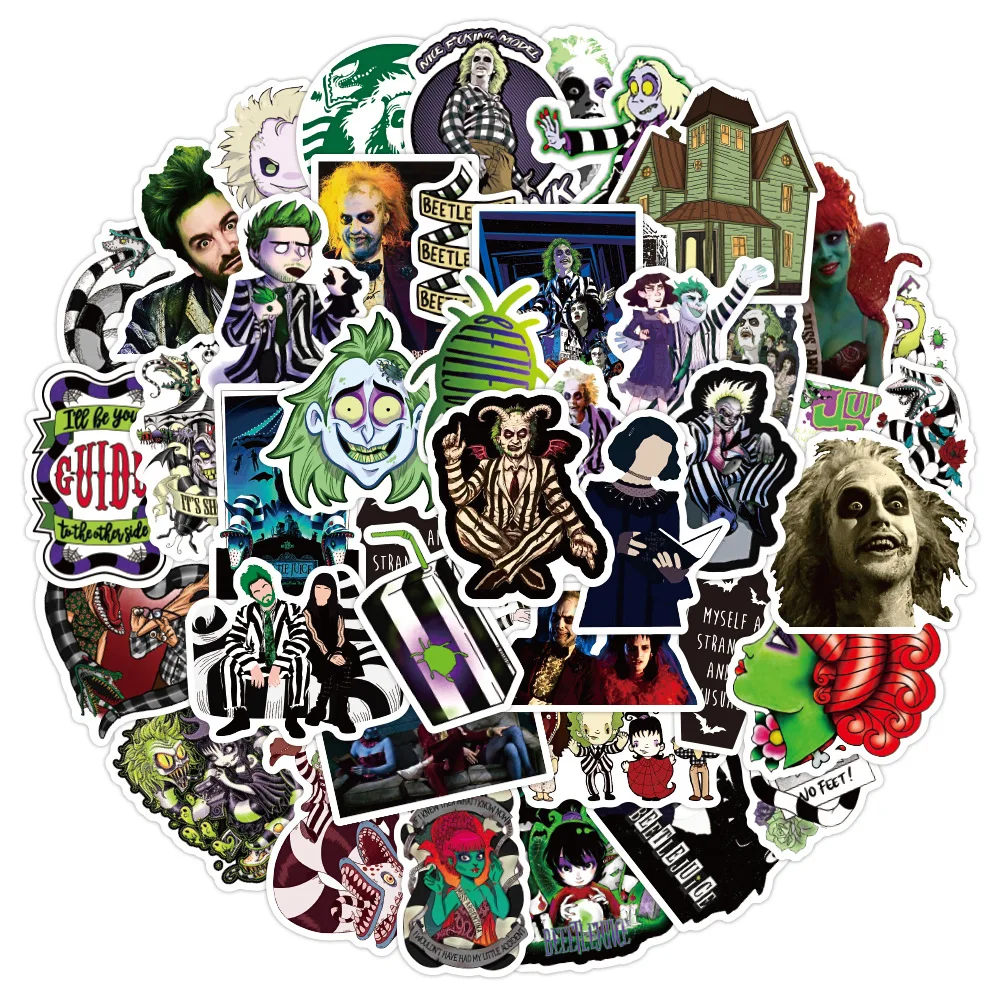 10/30/50pcs Tim Burton Beetlejuice Movie Stickers Decal Luggage Skateboard Laptop Phone Guitar Motorcycle Car Sticker Kids Toys - купить по