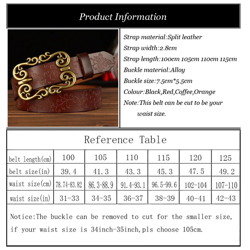 

Western Butterfly Print Leather Retro Flower Buckle Women Belt Fashion Jeans Causal Pants Women Belt
