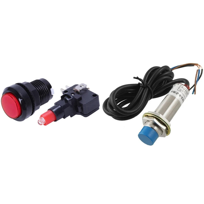 

Arcade Game AC 250V 15A 24Mm Dia Red Light Push Button & LJ18A3 - 8-Z / BX DC6-36V Tubular Inductive PROXIMITY Sensor