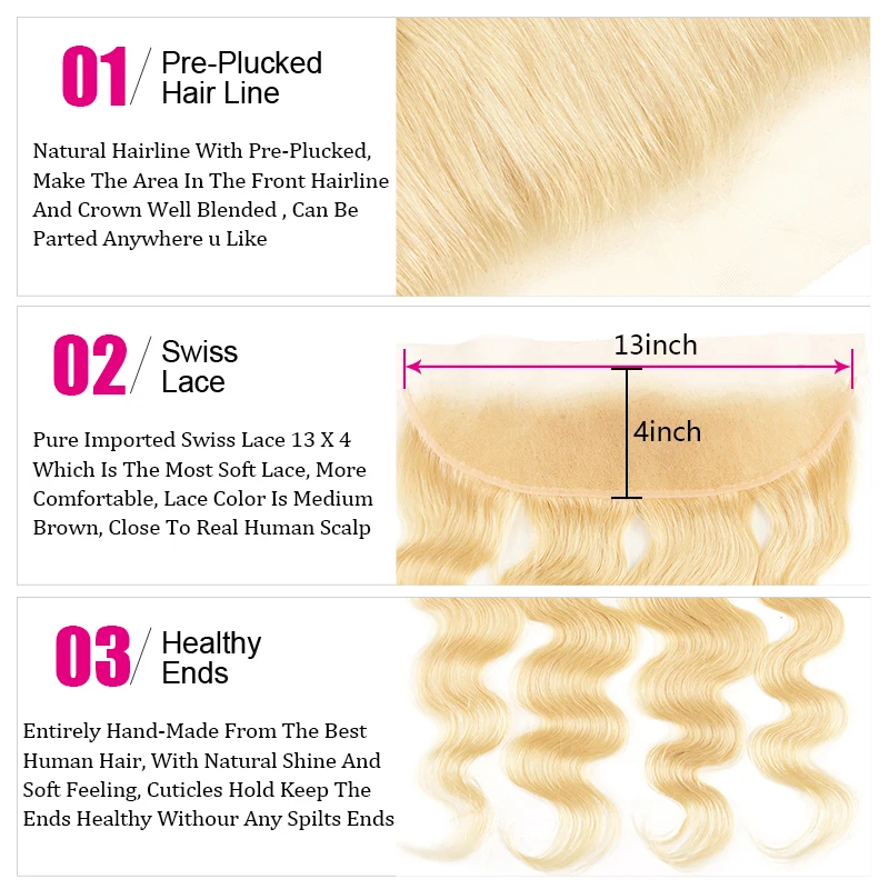 Волосы UNice бразильские волнистые кружевные фронтальные #613 светлые свободная