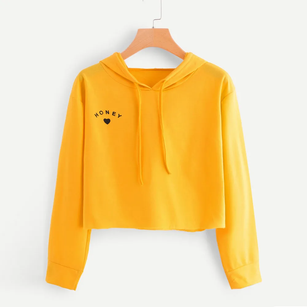 CHAMSGEND толстовки желтые женские с длинным рукавом буквенным принтом однотонный