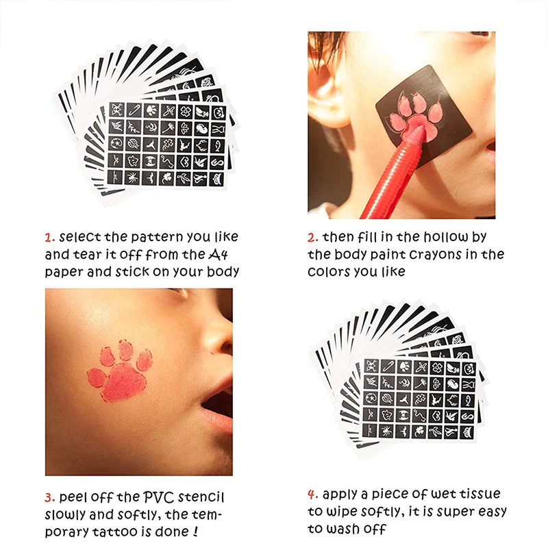 320 шт./лот многоразовая наклейка тату папка с трафаретами краска шаблон