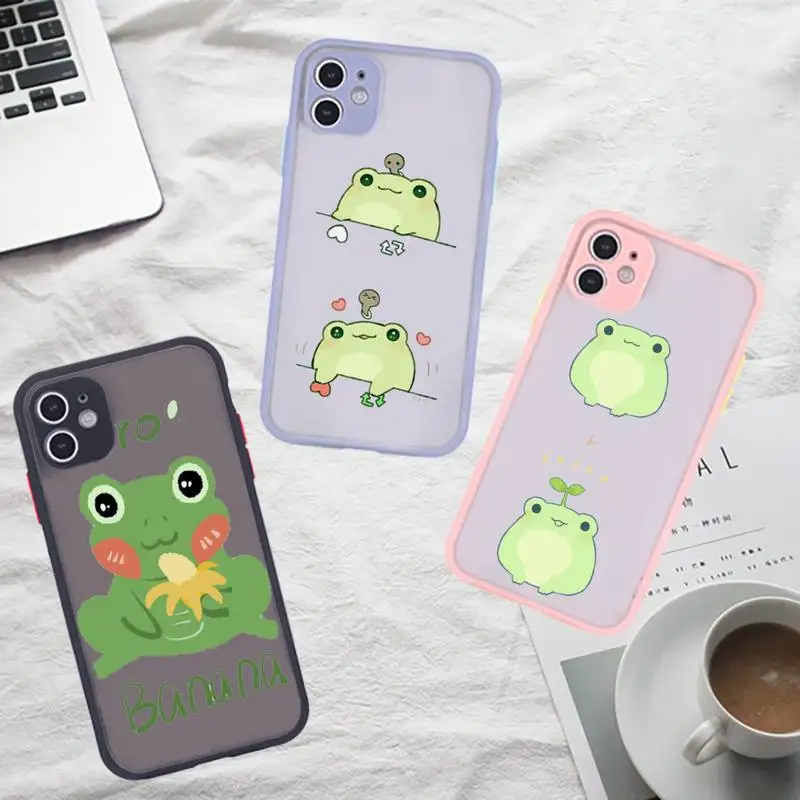 

CARTOON Frog Phone Case For iPhone 12 11 Mini Pro XR XS Max 7 8 Plus X Matte transparent Gray Back Cover