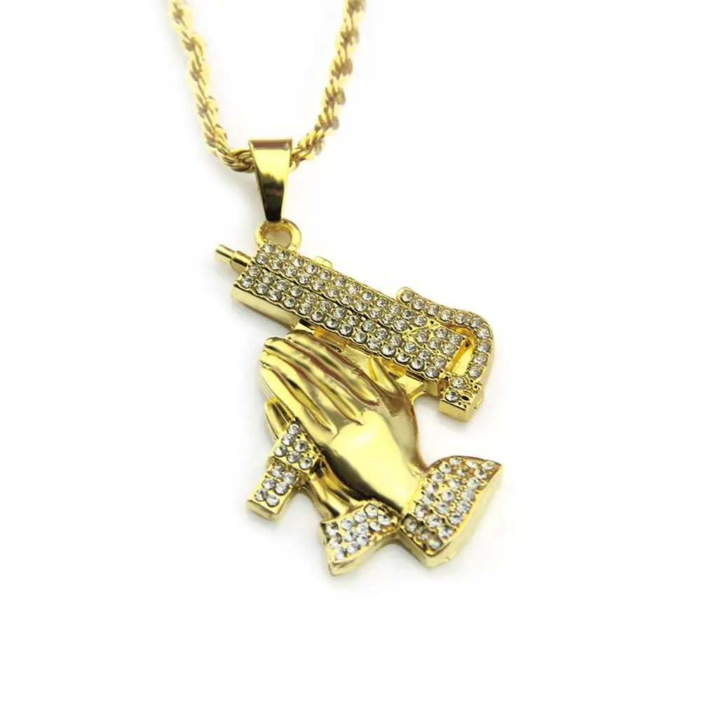 Украшение Стразы в стиле хип-хоп украшенное сверкающим золотым ружьем