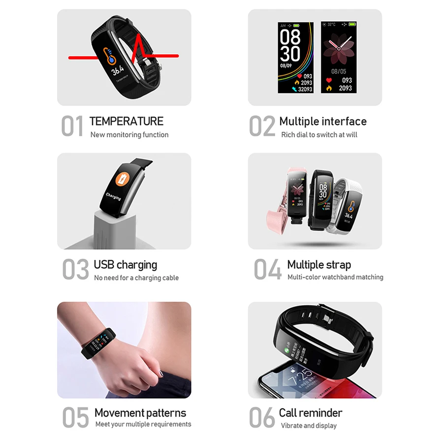 

C6T Bluetooth Smart Band Fitness Tracker Blood Pressure Smart Bracelet Sleep Heart Rate Monitor Sport Pedometer Blood Smartband