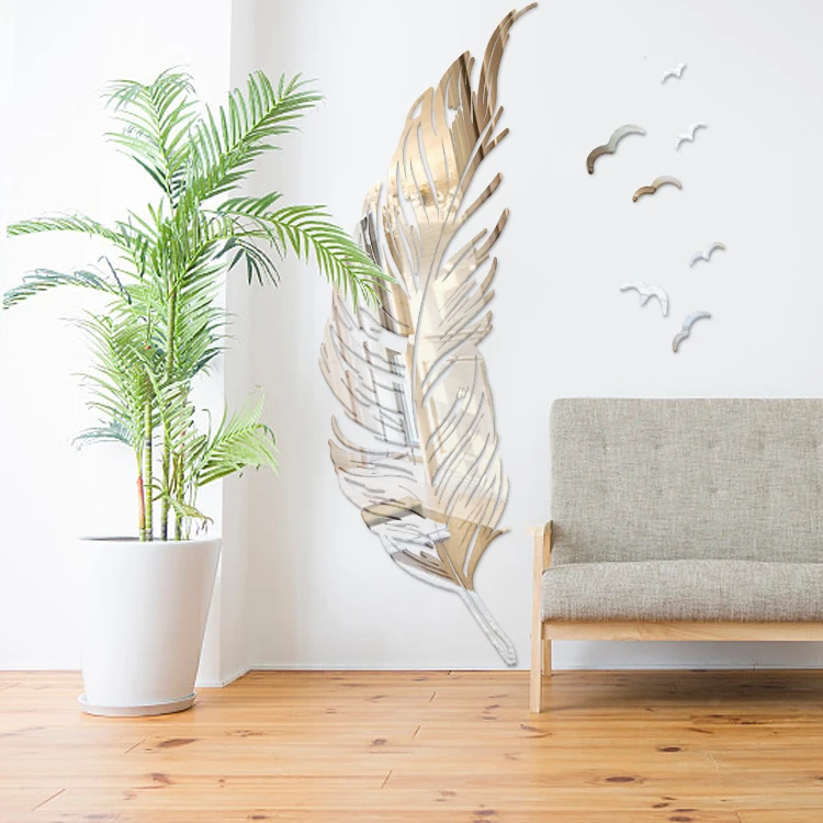 

WS110 Creative 3D acrylic colorful Feather wall sticker bedroom bedside living room sofa background wall children's room
