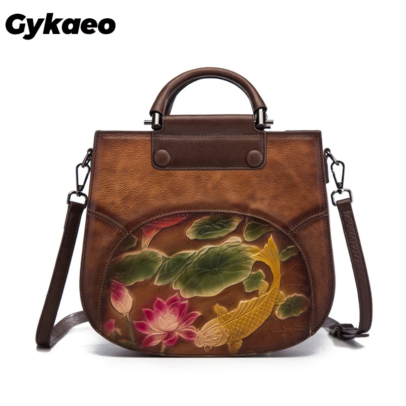 

Роскошные сумки Gykaeo, женские сумки, дизайнерская Ретро сумка из натуральной кожи с тиснением, женские маленькие сумки через плечо из воловь...