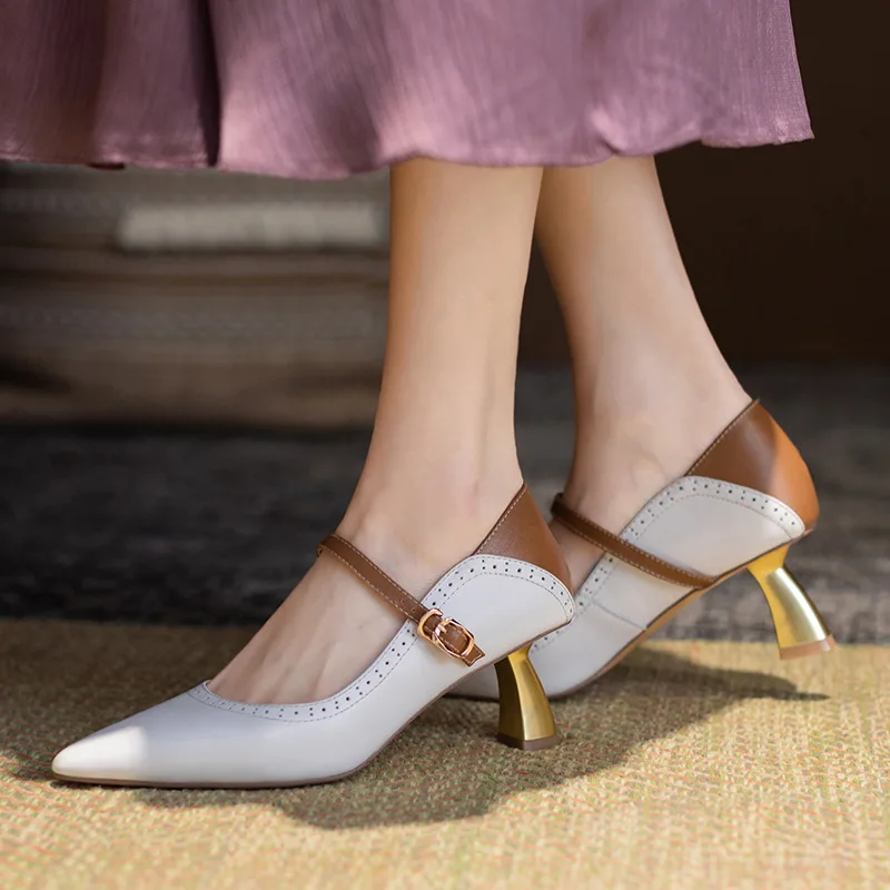 

Branded Pumps Sheepskin Shoes Casual Heels Shallow Mouth Pointed Wedge Sexy Sandals Sweet Clogs for Women 2021 Fashion Comfortab