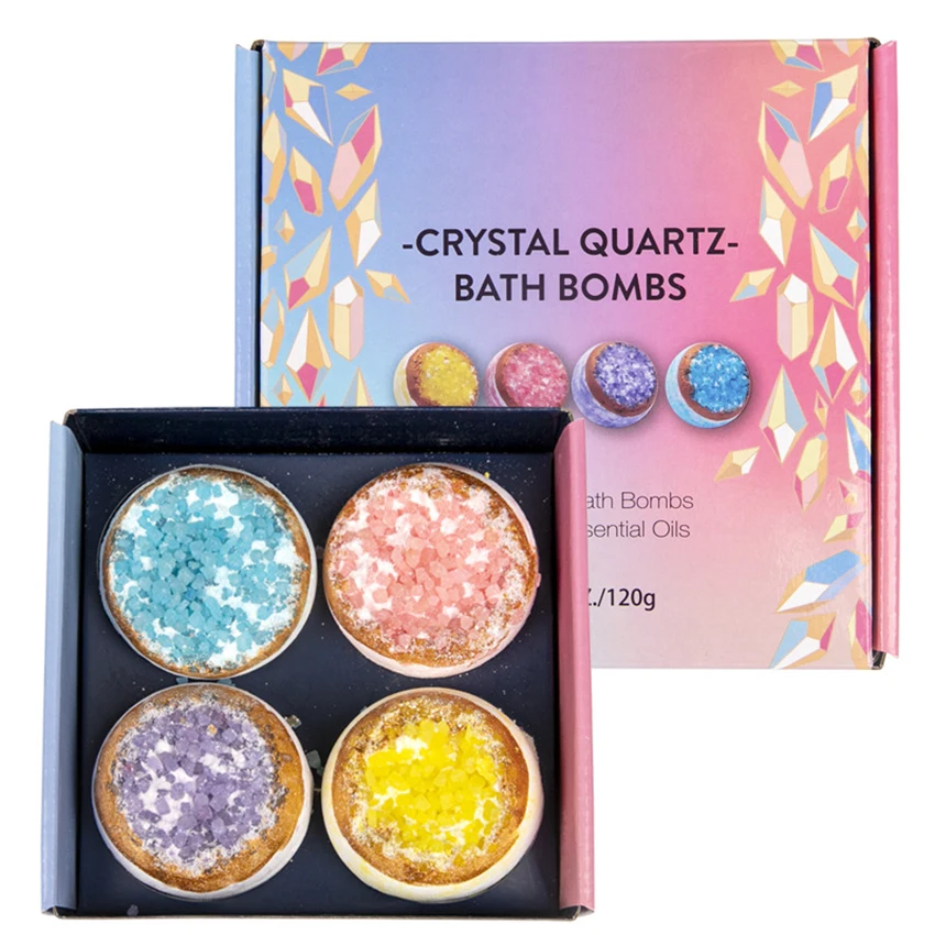 

4PCS/Set Spa Bath Bombs Gift Set for Women ​and​ Men - ​with Crystal Salt Essential Oils - Self Care Shower Balls ​for​ Relaxing