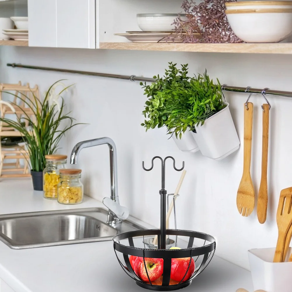 

1Pc Kitchen Fruit Storage Basket Hanging Banana Basket Fruit Holder (Black)
