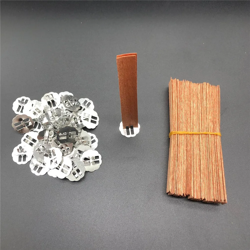 

100pcs Wood Candle Wicks With Iron Stand Natural Smokeless Wood Chip Wick For Diy Craft Candle Making Supplies 13mm*130mm