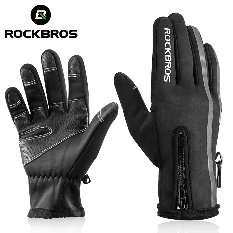

ROCKBROS Touch Screen Bike Gloves Winter Thermal Windproof Warm Full Finger Cycling Glove Anti-slip Bicycle Gloves for Men Women