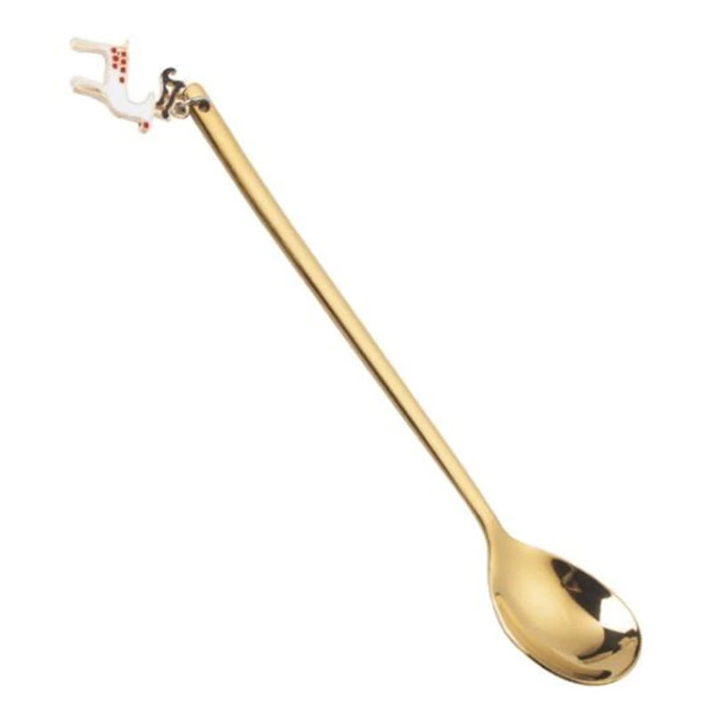 

Новогодние рождественские ложки из нержавеющей стали, ложка для кофе для вечерние с рождественским кулоном, рождественские украшения, пода...