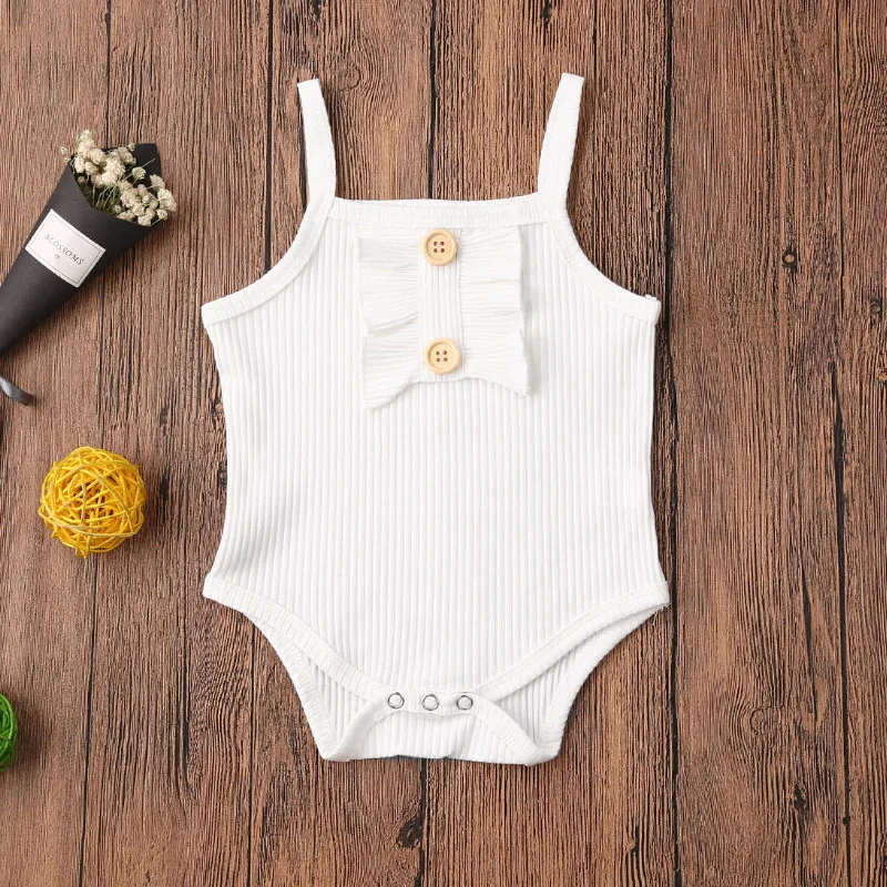 Pudcoco-ropa de punto para ni&ntilde;a reci&eacute;n nacida, Pelele con tirantes de Color s&oacute;lido, traje de una pieza, traje de algod&oacute;n, ropa de verano-4