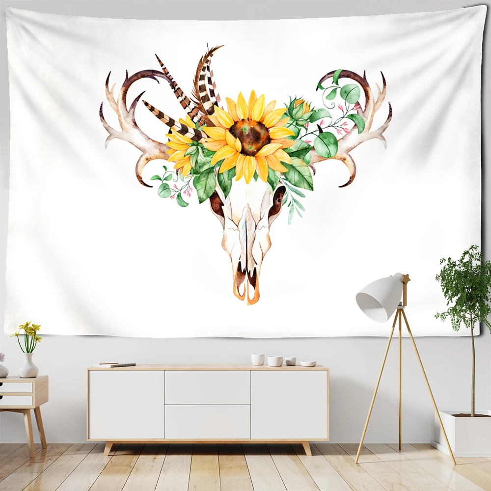 Простой мультяшный олень гобелен с изображением скелета Подсолнух перо узор
