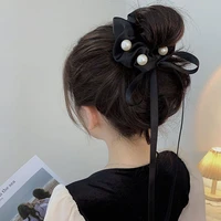 korean ins wind ribbon sweet and pure desire hair ring bow tie pearl hair accessories simple temperament ponytail head rope