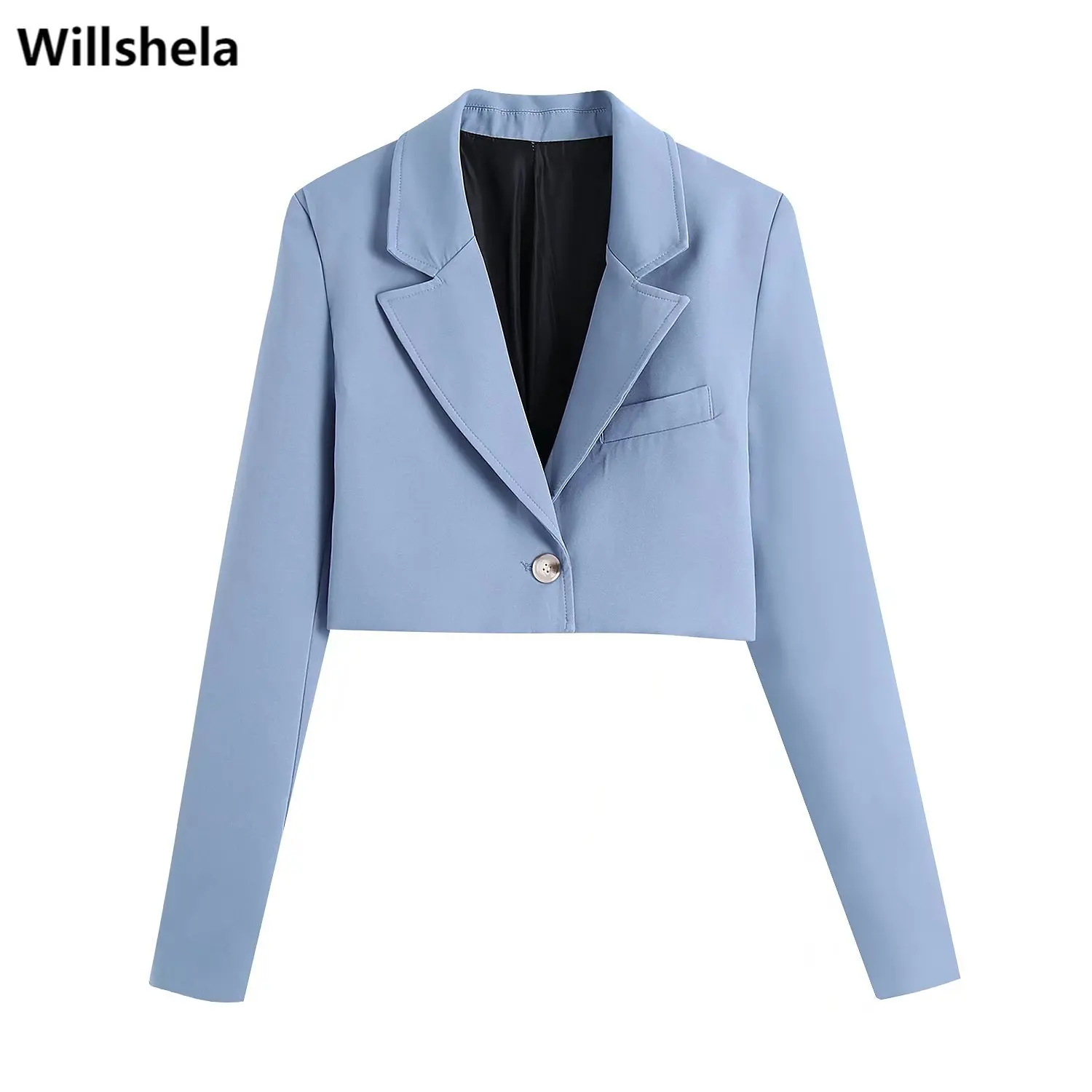 

Willshela женский Модный укороченный пиджак с длинными рукавами и одной пуговицей, повседневный Женский блейзер Y2k, короткое пальто