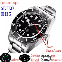 luxury customizable logo waterproof japan nh35 automatic mechanical wristwatch full steel sapphire men watch dress male clock