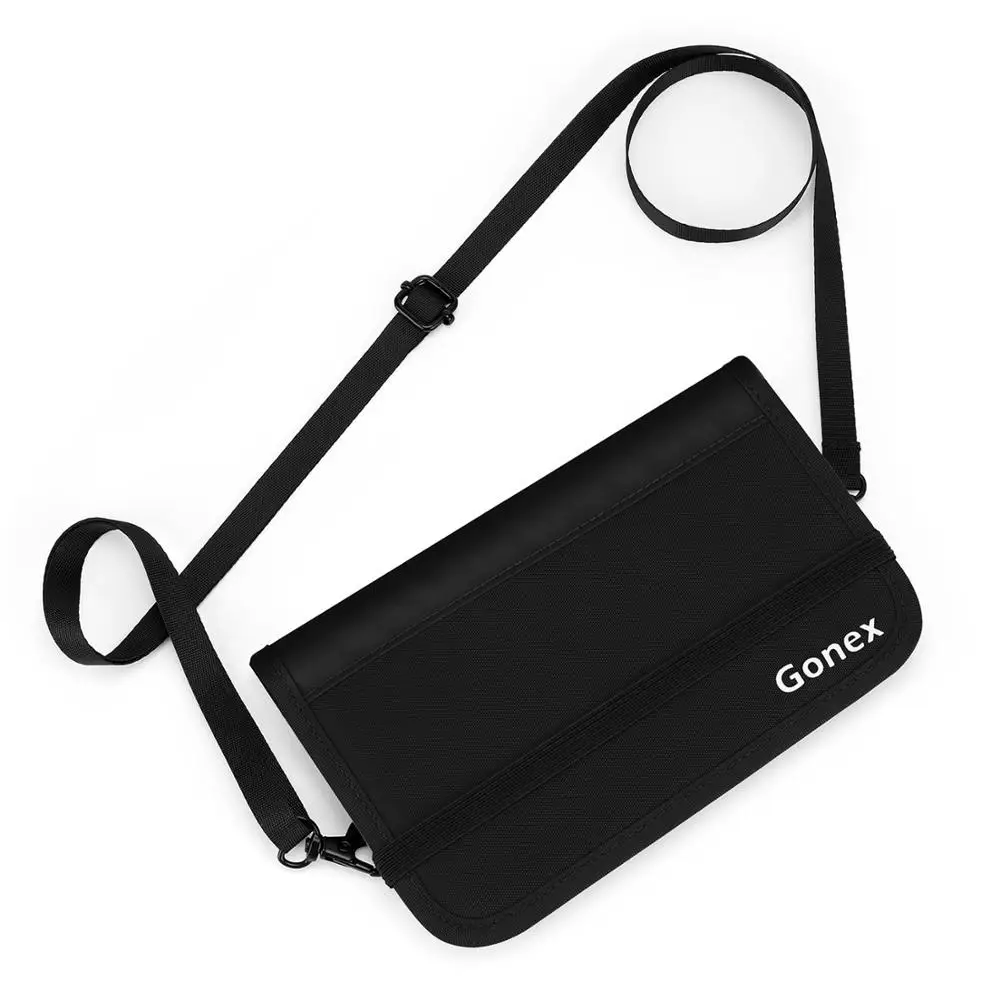 Black Gonex RFID Блокировка дорожный бумажник для паспорта водоотталкивающий полиэфирный органайзер для документов чехол на молнии со съемным ремешком - Цвет: Black
