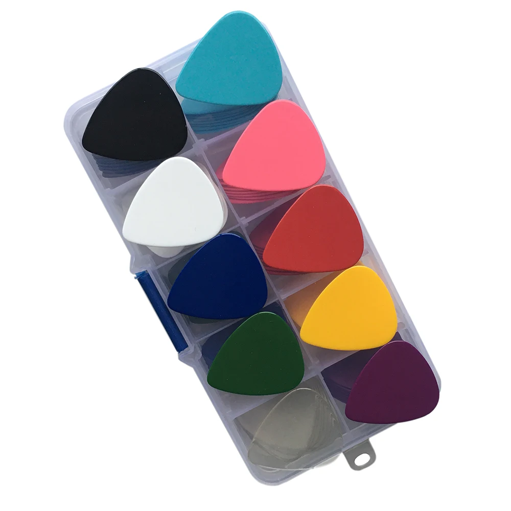 

100 шт., целлулоидные медиаторы 0,71 мм, 10 цветов, ящик для хранения из ПВХ шт.