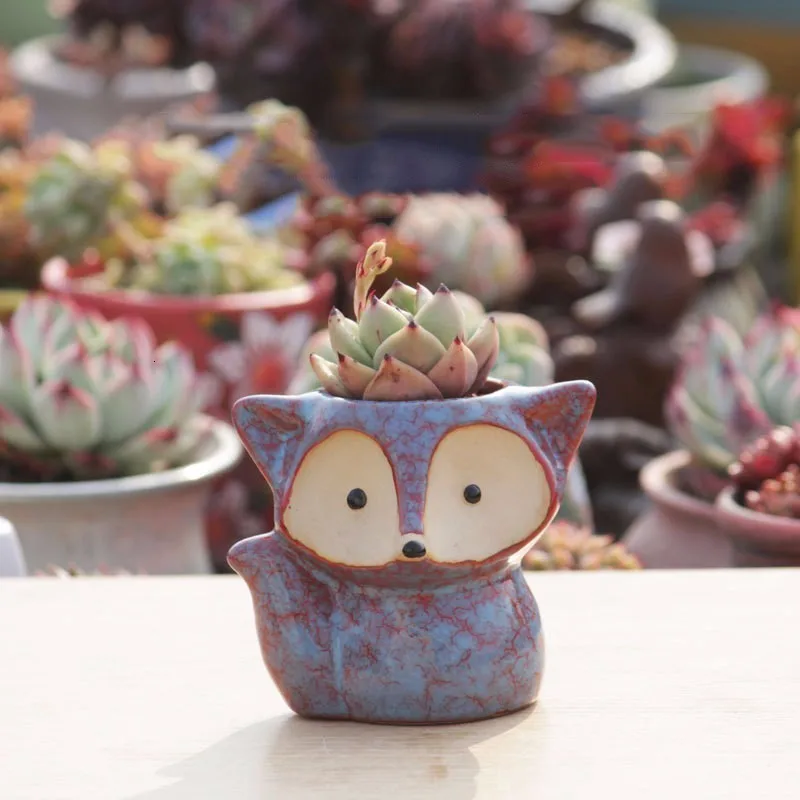 Ceramic Fox Plant Pot Micro Cute Mini Potted Succulents Small Flower Pots Bonsai Cartoon Planter Home Decorative | Дом и сад