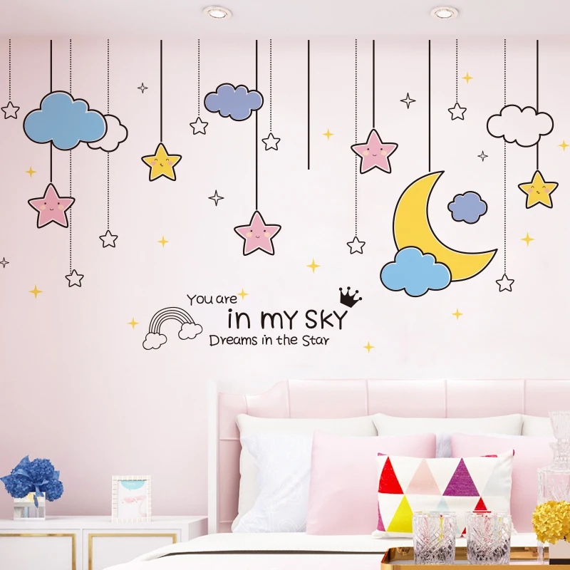 [SHIJUEHEZI] Звезды облака наклейки на стену DIY мультфильм Подвески Наклейки стены для